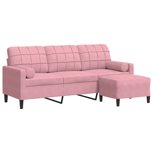 vidaXL Sofá de 3 lugares com apoio de pés 180 cm veludo rosa