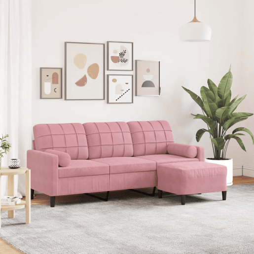 vidaXL Sofá de 3 lugares com apoio de pés 180 cm veludo rosa