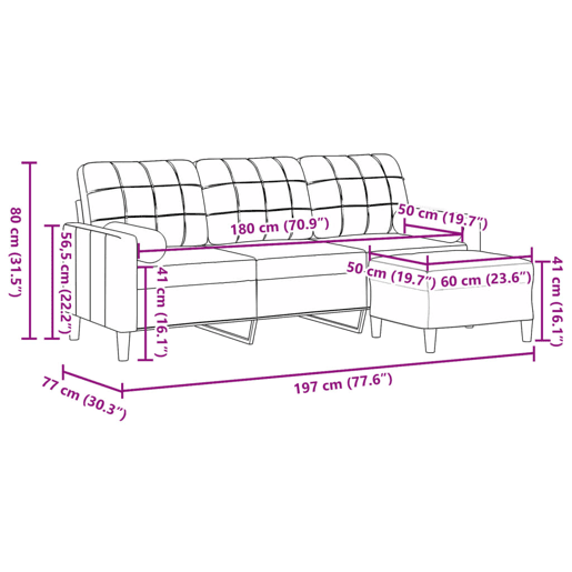 vidaXL Sofá de 3 lugares com apoio de pés 180 cm veludo rosa
