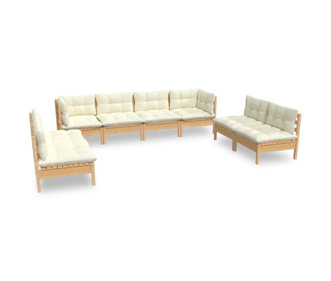 Muebles de jardín 8 piezas cojines madera maciza de pino