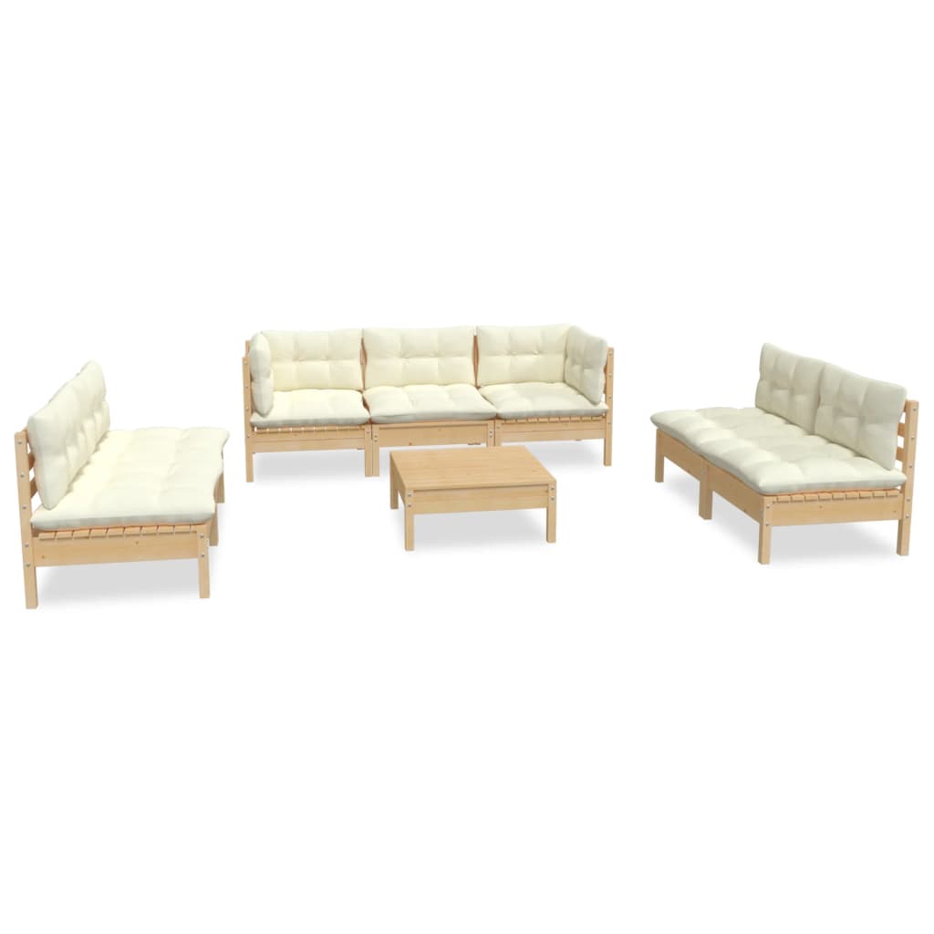 Muebles de jardín 8 piezas cojines madera maciza de pino