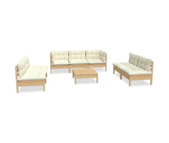 Muebles de jardín 8 piezas cojines madera maciza de pino