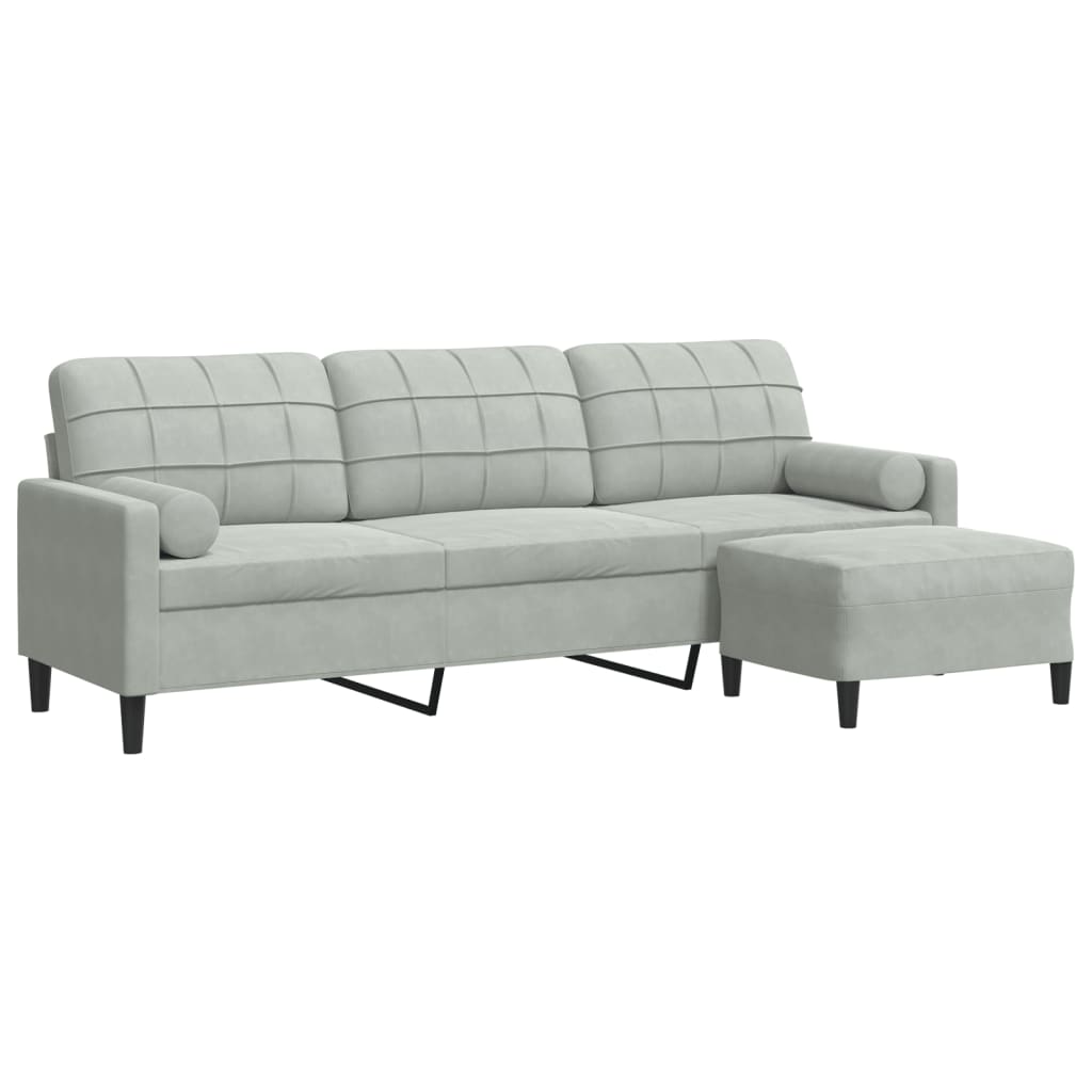 Vidaxl sofá de 3 plazas con taburete de terciopelo gris claro 210 cm