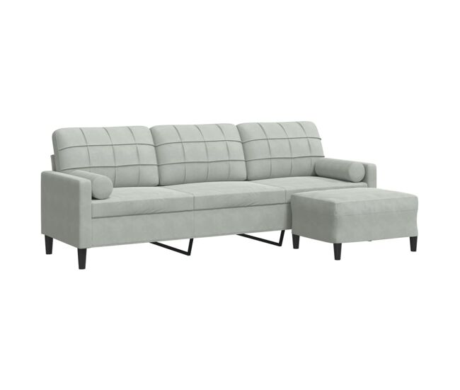 Vidaxl sofá de 3 plazas con taburete de terciopelo gris claro 210 cm