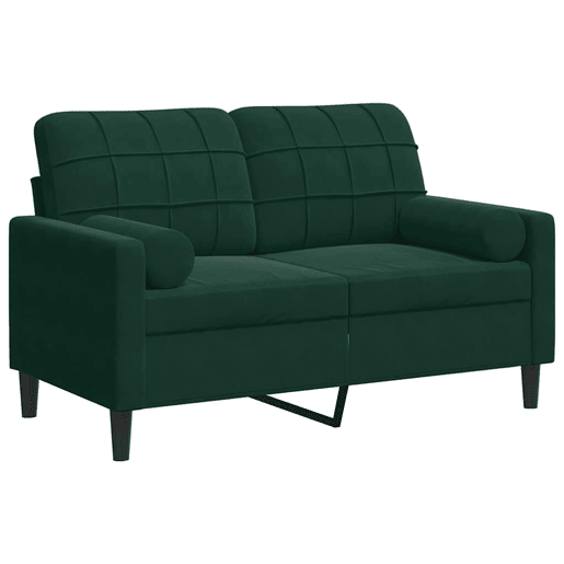 vidaXL Sofá 2 lug. c almofadas decorativas 120 cm veludo verde-escuro vidaXL Sofá 2 lug. c almofadas decorativas 120 cm veludo verde-escuro