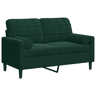 vidaXL Sofá 2 lug. c almofadas decorativas 120 cm veludo verde-escuro