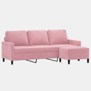 vidaXL Sofá de 3 lugares com apoio de pés 180 cm veludo rosa