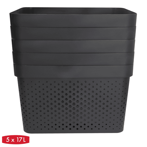 Curver Pack 5 cestos organizadores Infinity 17L cinzentos