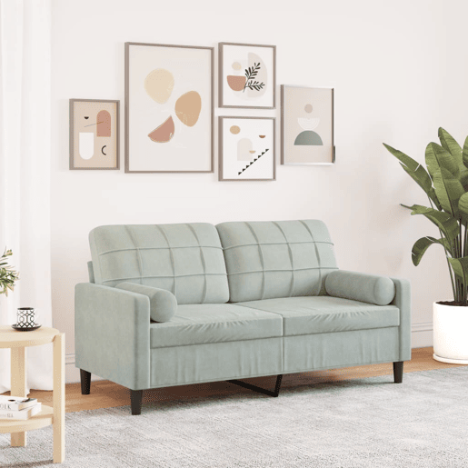 vidaXL Sofá 2 lugares + almofadas decorativas 140cm veludo cinza-claro vidaXL Sofá 2 lugares + almofadas decorativas 140cm veludo cinza-claro