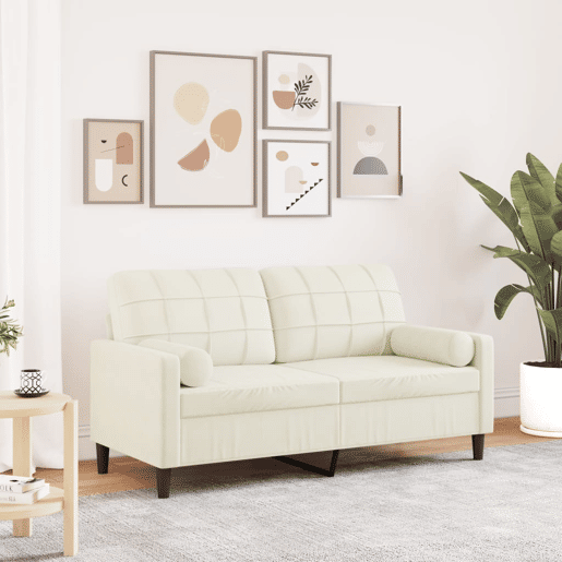 vidaXL Sofá 2 lugares c almofadas decorativas 140 cm veludo creme