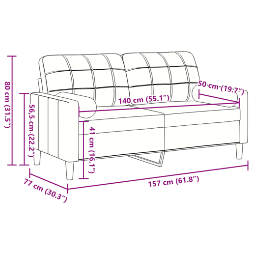 vidaXL Sofá 2 lugares c almofadas decorativas 140 cm veludo creme