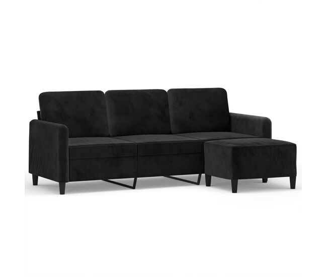 Vidaxl sofá de 3 plazas con taburete de terciopelo negro 180 cm