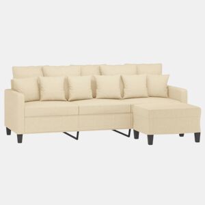 vidaXL Sofá de 3 lugares com apoio de pés 180 cm tecido cor creme