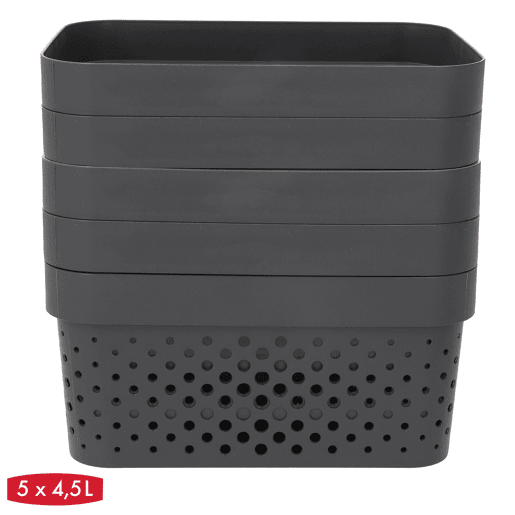 Curver Pack de 5 cestos organizadores Infinity 4,5L cinzentos