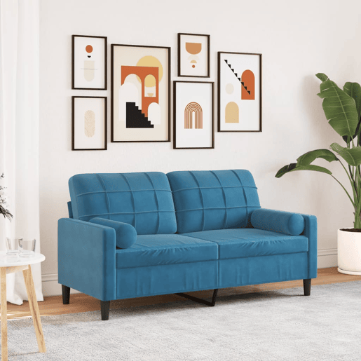 vidaXL Sofá 2 lugares c almofadas decorativas 140 cm veludo azul vidaXL Sofá 2 lugares c almofadas decorativas 140 cm veludo azul