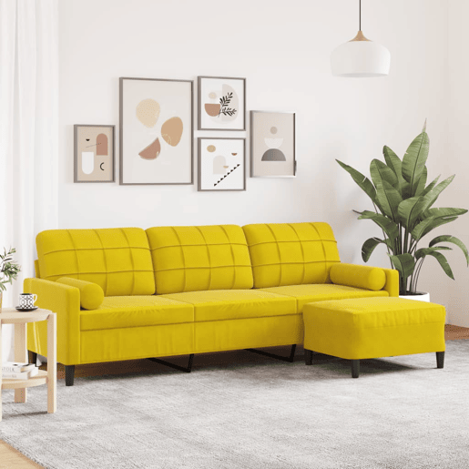 vidaXL Sofá de 3 lugares com apoio de pés 210 cm veludo amarelo vidaXL Sofá de 3 lugares com apoio de pés 210 cm veludo amarelo