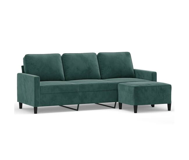Vidaxl sofá de 3 plazas con taburete de terciopelo verde oscuro 180 cm