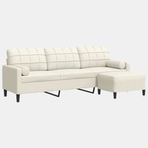 vidaXL Sofá de 3 lugares com apoio de pés 210 cm veludo cor creme