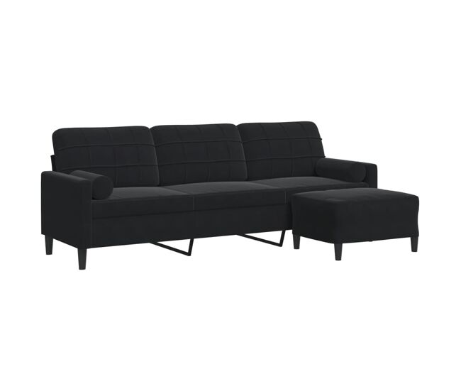 Vidaxl sofá de 3 plazas con taburete de terciopelo negro 210 cm