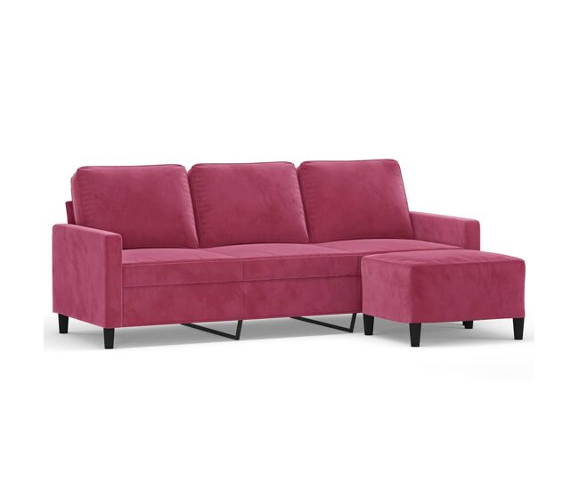 Vidaxl sofá de 3 plazas con taburete de terciopelo rojo tinto 180 cm