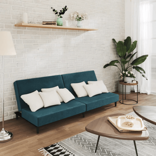Sofá-cama, Sofá conversível de 2 lugares veludo azul