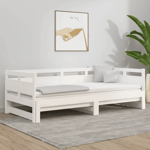 Sofá-cama, Sofá conversível de puxar 2x(90x200) cm pinho maciço branco