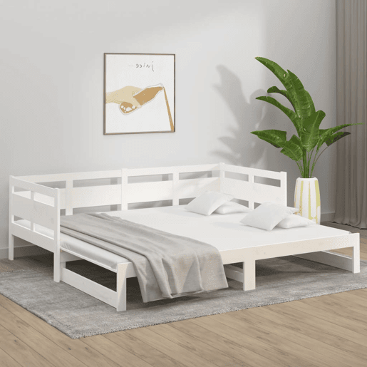 Sofá-cama, Sofá conversível de puxar 2x(90x200) cm pinho maciço branco
