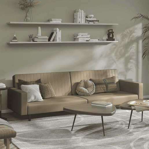 Sofá-cama, Sofá conversível de 2 lugares couro artificial cappuccino