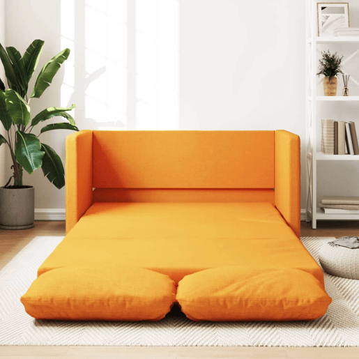 Sofá-cama, Sofá conversível sem pés 112x174x55 cm tecido amarelo-escuro