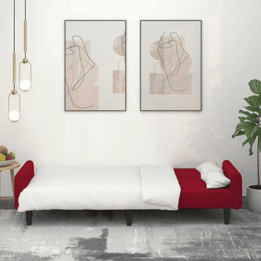Sofá-cama, Sofá conversível de 2 lugares veludo vermelho tinto