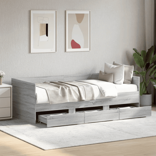 Sofá-cama, Sofá conversível com gavetas sem colchão 90x200 cm cinzento sonoma
