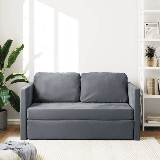 Sofá-cama, Sofá conversível sem pés 122x204x55 cm veludo cinzento-escuro