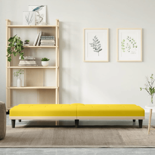 Sofá-cama, Sofá conversível com suportes para copos tecido amarelo-claro
