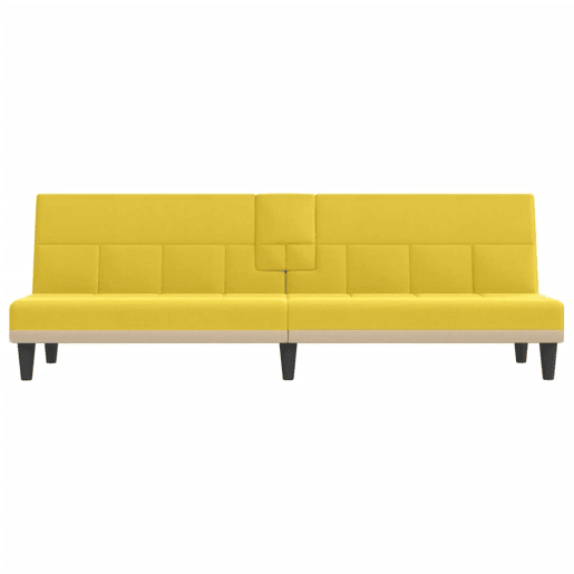 Sofá-cama, Sofá conversível com suportes para copos tecido amarelo-claro