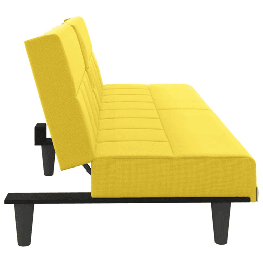 Sofá-cama, Sofá conversível com suportes para copos tecido amarelo-claro