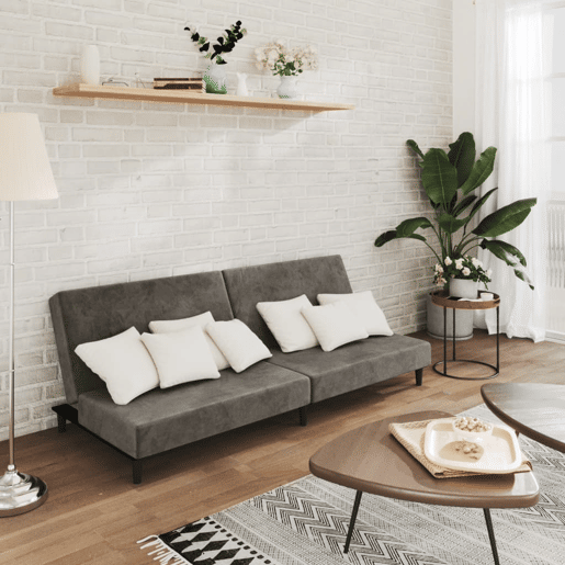 Sofá-cama, Sofá conversível de 2 lugares veludo cinzento-escuro