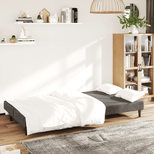 Sofá-cama, Sofá conversível de 2 lugares veludo cinzento-escuro