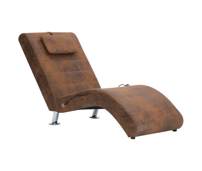 Vidaxl diván de masaje con almohada de piel de ante artificial marrón