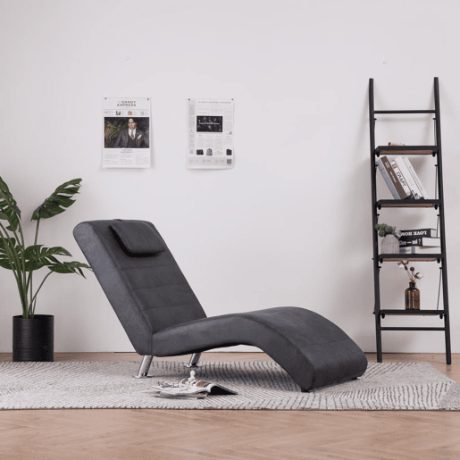 vidaXL Chaise longue com almofada camurça artificial cinzento vidaXL Chaise longue com almofada camurça artificial cinzento