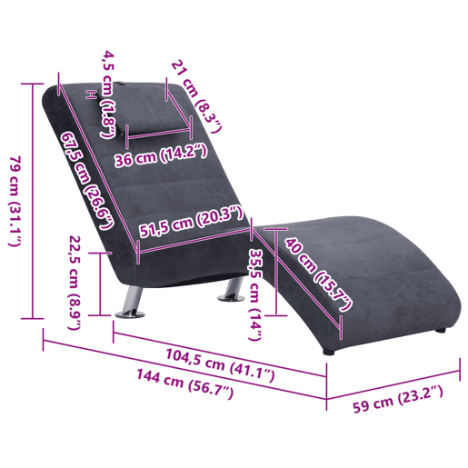 vidaXL Chaise longue com almofada camurça artificial cinzento vidaXL Chaise longue com almofada camurça artificial cinzento