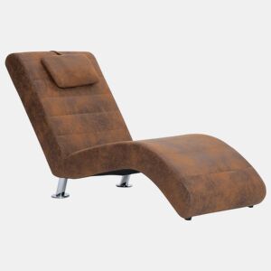 vidaXL Chaise longue com almofada camurça artificial castanho