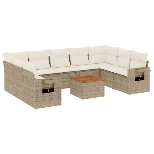 vidaXL 10 pcs conjunto de sofás p jardim com almofadões vime PE bege vidaXL 10 pcs conjunto de sofás p jardim com almofadões vime PE bege