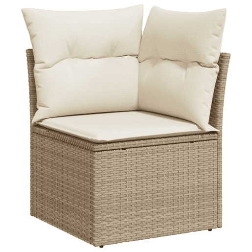 vidaXL 10 pcs conjunto de sofás p jardim com almofadões vime PE bege vidaXL 10 pcs conjunto de sofás p jardim com almofadões vime PE bege