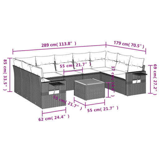 vidaXL 10 pcs conjunto de sofás p jardim com almofadões vime PE bege vidaXL 10 pcs conjunto de sofás p jardim com almofadões vime PE bege