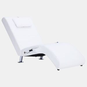 vidaXL Chaise longue de massagem c almofada couro artificial branco
