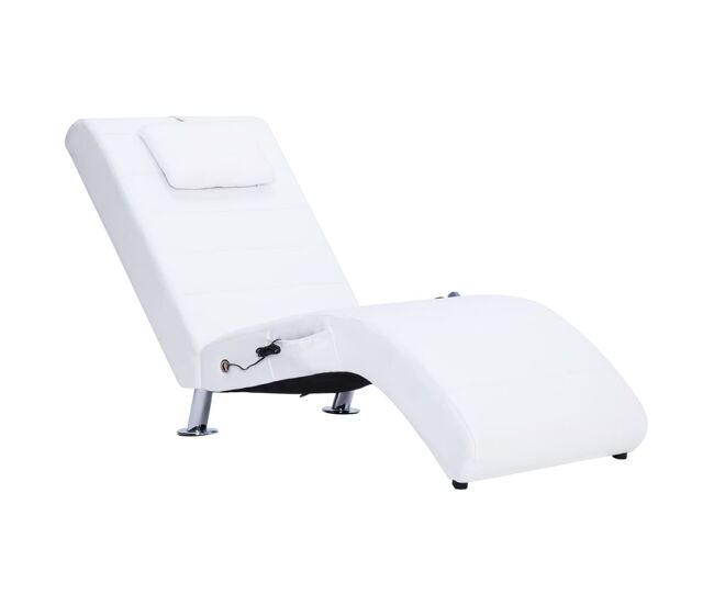 Vidaxl diván de masaje con almohada de cuero sintético blanco