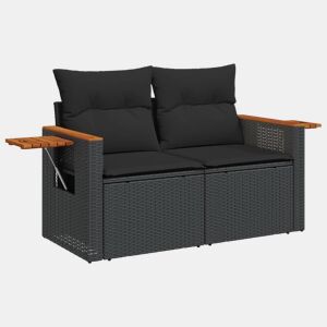 vidaXL Sofá de jardim com almofadões 2 lugares vime PE preto