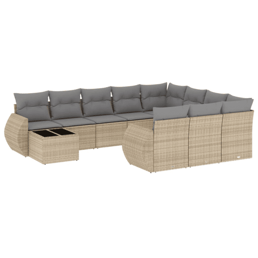 vidaXL 11 pcs conjunto sofás de jardim c almofadões vime PE bege vidaXL 11 pcs conjunto sofás de jardim c almofadões vime PE bege