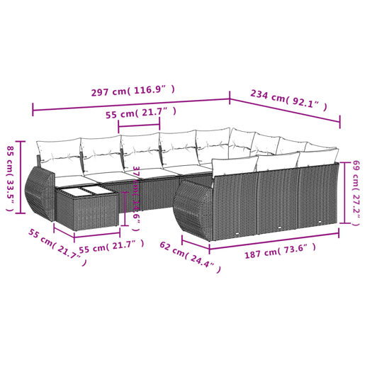 vidaXL 11 pcs conjunto sofás de jardim c almofadões vime PE bege vidaXL 11 pcs conjunto sofás de jardim c almofadões vime PE bege