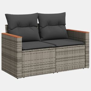vidaXL Sofá de jardim de 2 lugares com almofadões vime PE cinzento